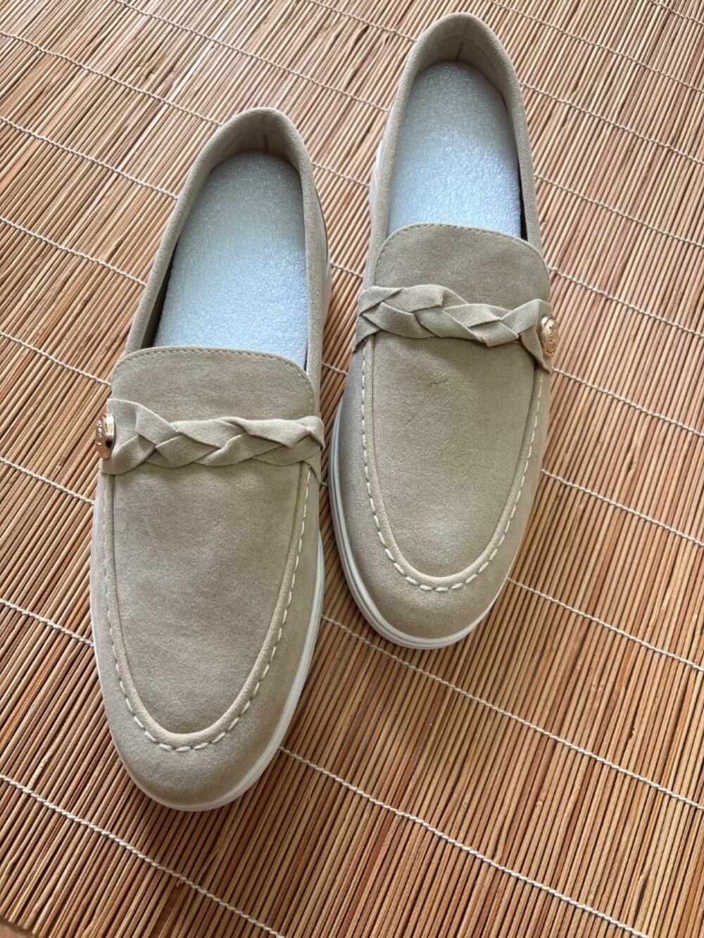 Beige Suede Braided Loafers – US 7.5 / EU 37.5